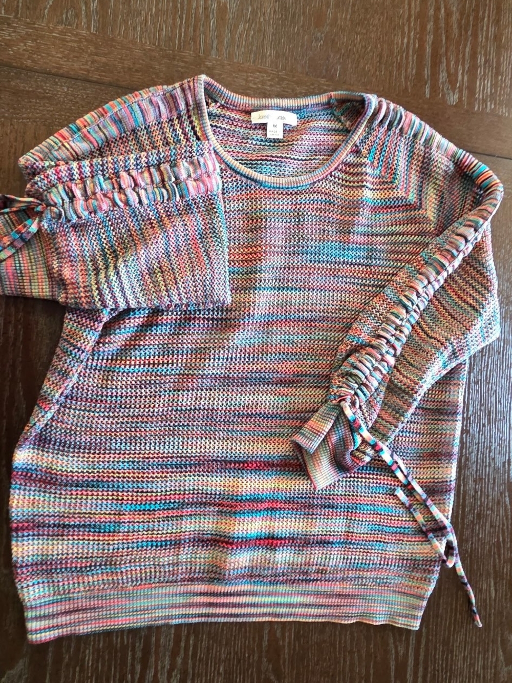 JohnPaulRichard Multicolor Crewneck Sweater with Lace-Up Sleeves